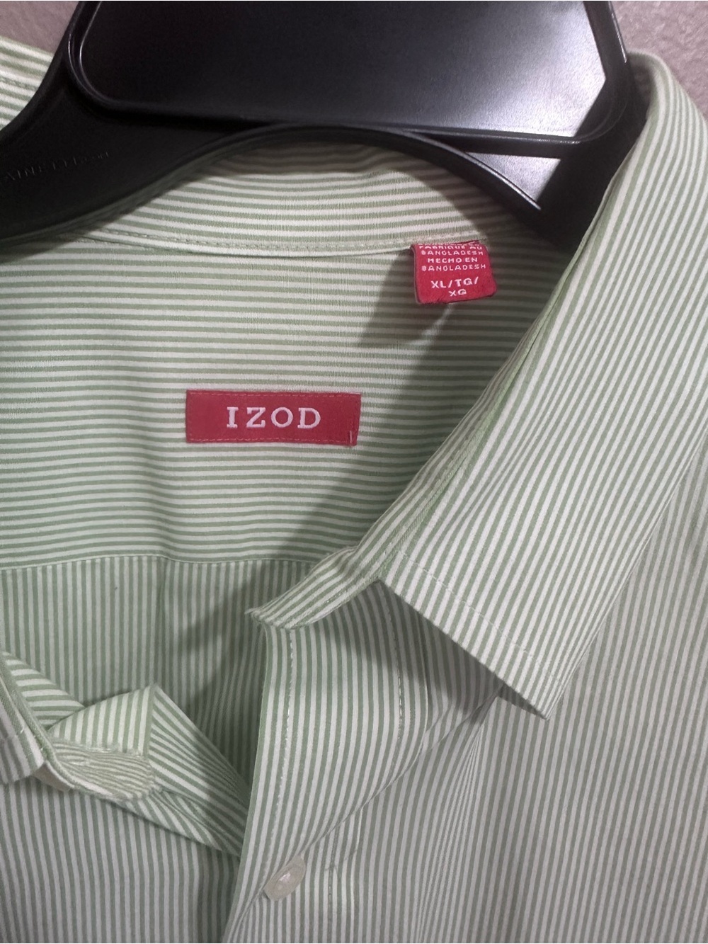 Izod Green and White Thin-Striped Dress Shirt